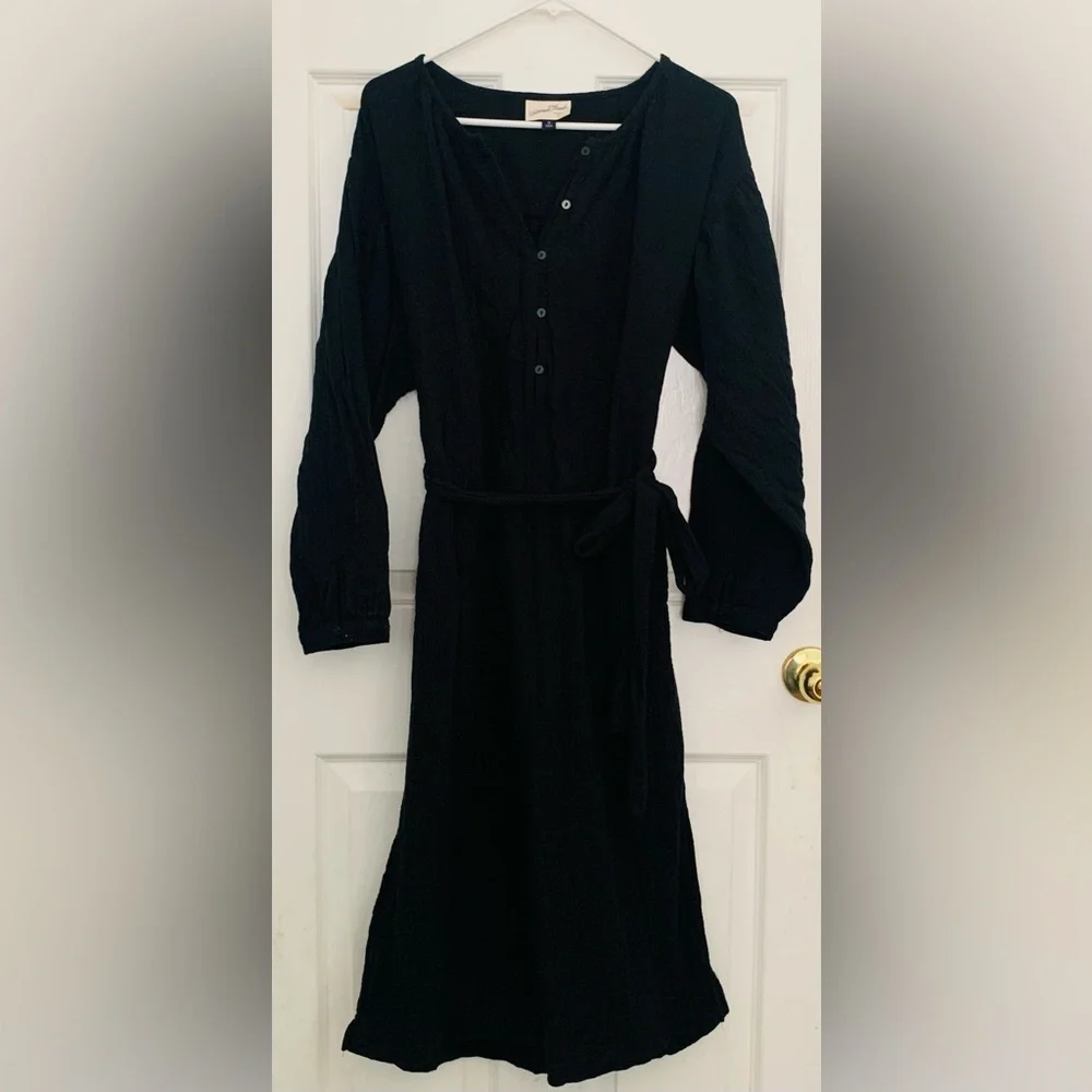 New, Universal Thread, Balloon Long Sleeve, Tie front Shirtdress Black, Sz M. - Picture 3 of 4